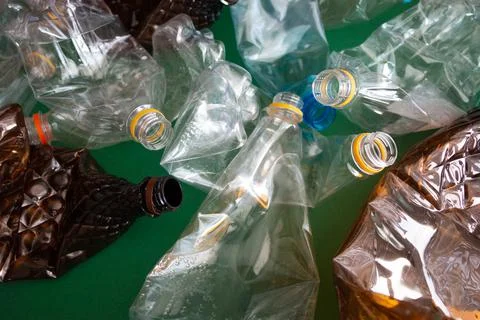 Empty squeezed plastic bottles ready for recycling Stock Photos