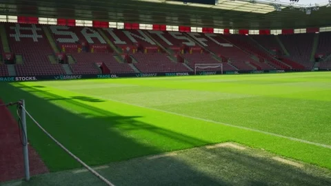 Empty St Mary’s Stadium Pitch with Southampton FC Saints Seating Stock Footage 346341202