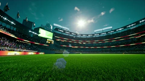 Empty stadium arena with animated fans crowd in the sunny day lights Video stock 164438308