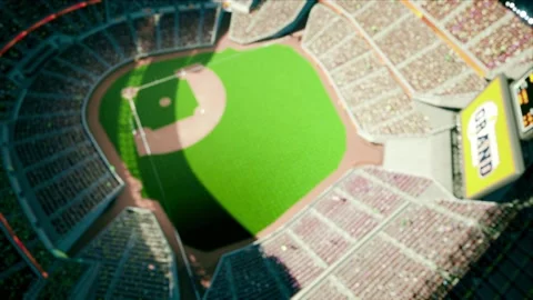 Empty stadium arena with animated fans crowd in the sunny day lights Video stock 164438544