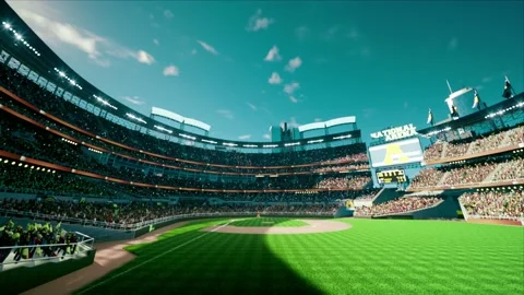 Empty stadium arena with animated fans crowd in the sunny day lights Stock Footage 164440143