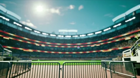 Empty stadium arena with animated fans crowd in the sunny day lights Stock Footage 164440532