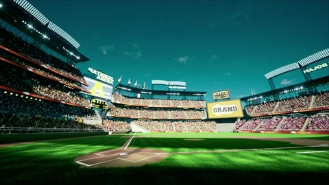 Empty stadium arena with animated fans crowd in the sunny day lights Stock Footage 164440896