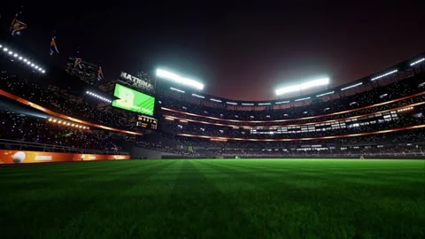 Empty stadium arena with animated fans crowd in the night lights Stock Footage 164733697