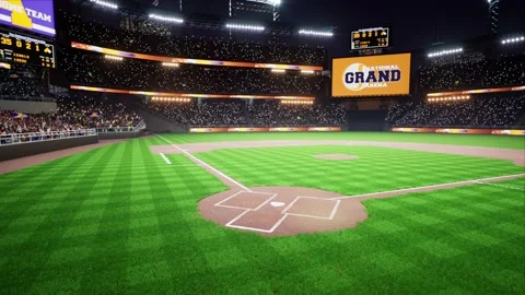 Empty stadium arena with animated fans crowd in the night lights Stock Footage 164745754