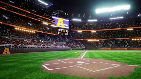 Empty stadium arena with animated fans crowd in the night lights Stock Footage 164745954