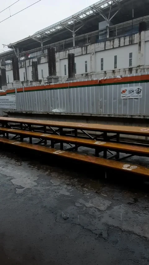 Empty Stadium Benches During Rain Stock Footage 331422678