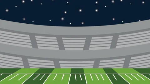 Empty stadium at night under starry sky with green field, motion background. Stock Footage 338990035