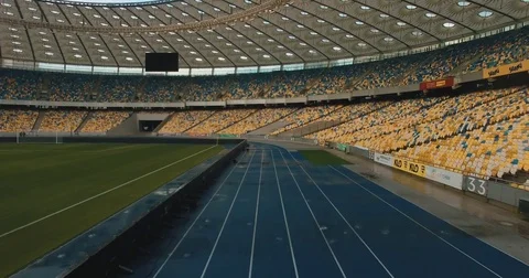 Empty Stadium Running Track Aerial Shot Video stock 80725133