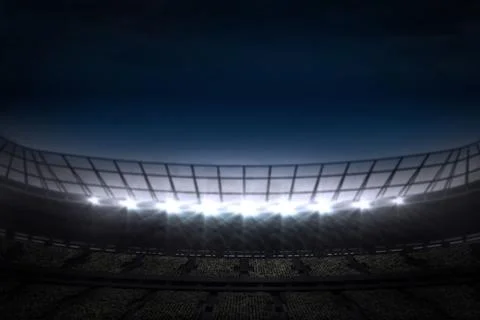 Empty stadium seating bowl is glowing at night in flat design under floodlights Stock Illustration