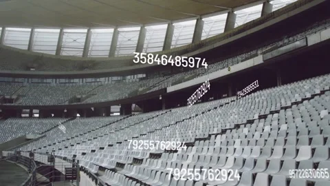 Empty stadium seating showing floating numeric overlays from frame two, Stock Footage 333494465