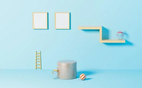 Empty stage and blank with blue background, 3d rendering. Stock Illustration