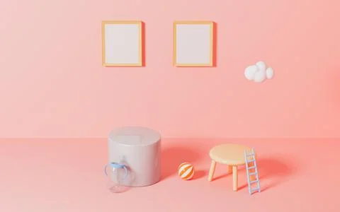 Empty stage and blank with pink background, 3d rendering. Stock Illustration