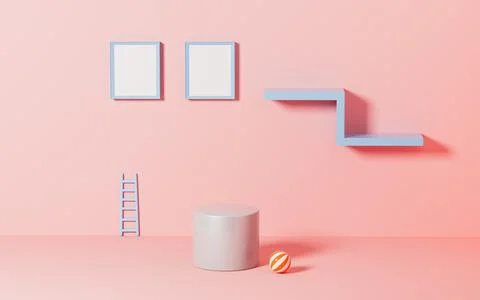 Empty stage and blank with pink background, 3d rendering. Stock Illustration