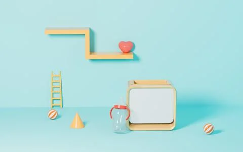 Empty stage and a container of heating milk, 3d rendering. Illustrazione stock