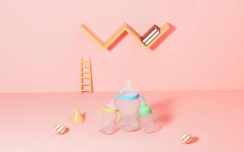 Empty stage and feeder-bottles with pink room, 3d rendering. Stock Illustration
