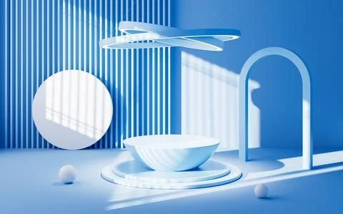 Empty stage and interior geometric architecture, 3d rendering. Illustrazione stock