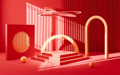 Empty stage and interior geometric architecture, 3d rendering. Stock Illustration