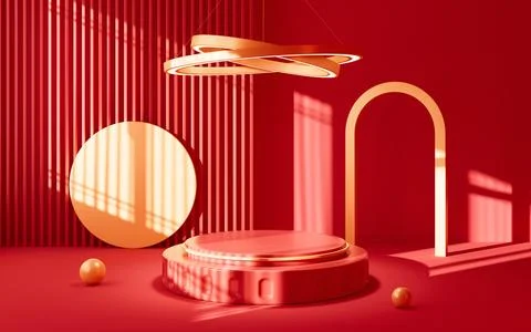 Empty stage and interior geometric architecture, 3d rendering. Stock Illustration