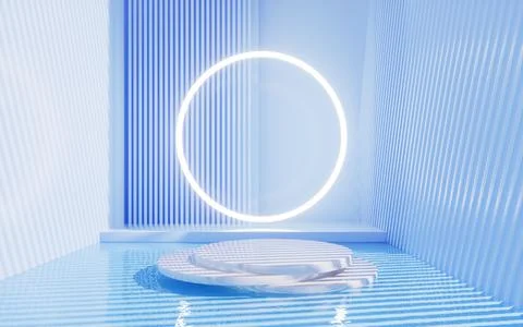 Empty stage and shiny ring with interior architecture, 3d rendering. Ilustración de archivo
