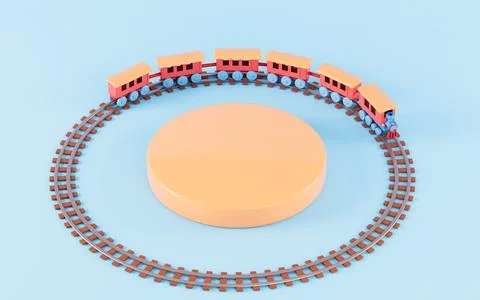 Empty stage and train with blue background, 3d rendering. Stock Illustration