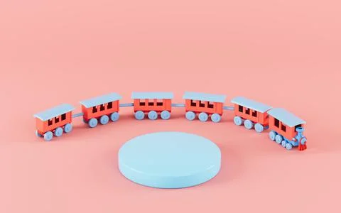 Empty stage and train with pink background, 3d rendering. Stock Illustration