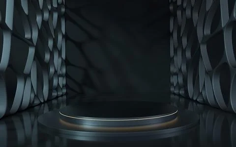 Empty stage with black background, 3d rendering. Ilustración de archivo