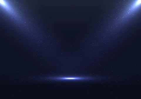 Empty stage blue scene background with spotlights and dust particles effect Stock Illustration