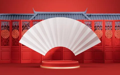 Empty stage with Chinese ancient building, 3d rendering. Ilustración de archivo