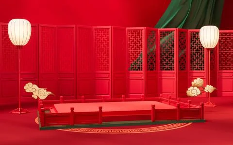 Empty stage with Chinese background, 3d rendering. 스톡 일러스트
