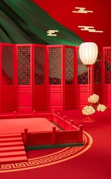 Empty stage with Chinese background, 3d rendering. 스톡 일러스트
