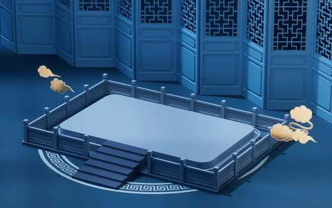 Empty stage with Chinese background, 3d rendering. Stock Illustration