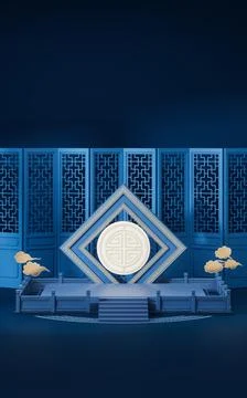 Empty stage with Chinese background, 3d rendering. Stock Illustration