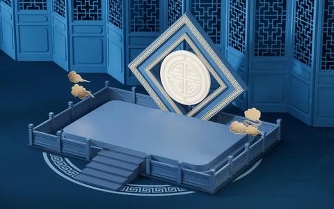 Empty stage with Chinese background, 3d rendering. イラスト素材