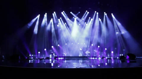 Empty Stage at Concert with white and blue spotlights Stock Footage