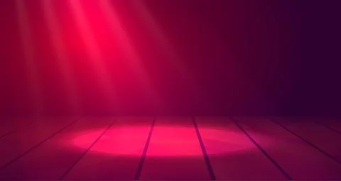 Empty stage with dramatic pink spotlight lighting and wooden floor in dark Stock Illustration