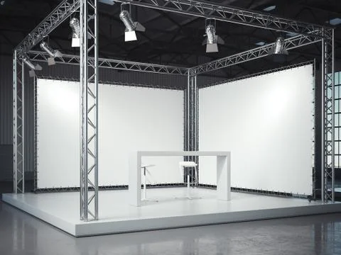 Empty stage with framework and lightspots. 3d rendering Stock Photos