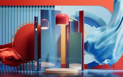 Empty stage with geometry background, 3d rendering. イラスト素材