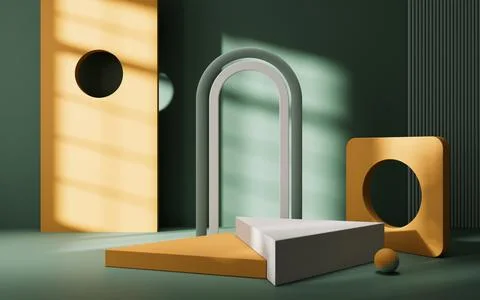 Empty stage with geometry interior background, 3d rendering. Stock Illustration