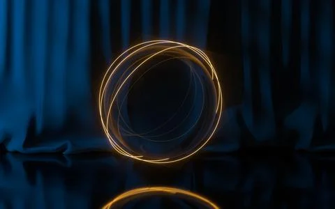 Empty stage with glowing neon lines, 3d rendering. Stock Illustration
