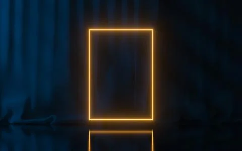 Empty stage with glowing neon lines, 3d rendering. Stock Illustration