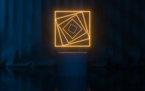 Empty stage with glowing neon lines, 3d rendering. Illustrazione stock