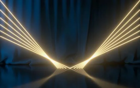 Empty stage with glowing neon lines, 3d rendering. Illustrazione stock