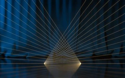 Empty stage with glowing neon lines, 3d rendering. Stock Illustration