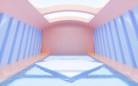 Empty stage with interior architecture, 3d rendering. Ilustración de archivo