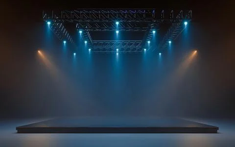 Empty stage with lighting equipment on a stage. Spotlight shines on the stage Stock Illustration
