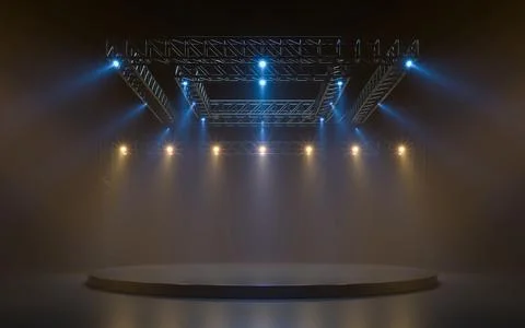 Empty stage with lighting equipment on a stage. Spotlight shines on the stage Stock Illustration