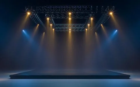 Empty stage with lighting equipment on a stage. Spotlight shines on the stage Stock Illustration