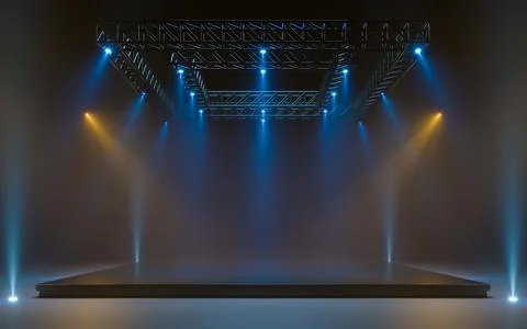 Empty stage with lighting equipment on a stage. Spotlight shines on the stage Stock Illustration