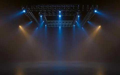 Empty stage with lighting equipment on a stage. Spotlight shines on the stage Stock Illustration
